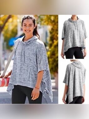 Athleta Gray Marled Hooded Poncho Top